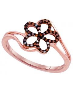 Rose Gold Flower Ring 0.13ct brown cognac diamonds 10K