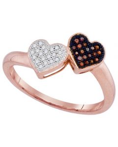 Twin heart ring brown diamonds white diamonds Rose gold 0.1ct 10K fashion gift 