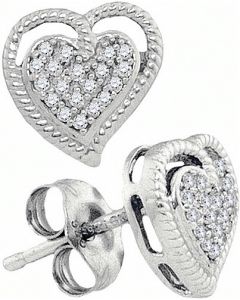 Heart Earrings real diamond White gold Screw back 0.10ct 10K