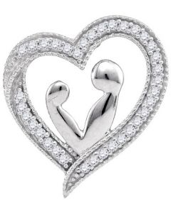 Mother and child pendant heart 0.1ct real diamond 10K White gold