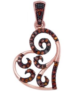 Rose Gold Heart pendant artistic Cognac brown diamonds 0.15ct 10K pave set