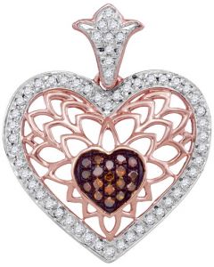 brown diamond heart pendant rose gold 0.25ct 10K vintage inspired white