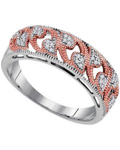 Rose gold hearts wedding band anniversary ring White gold 0.09ct diamonds 10K