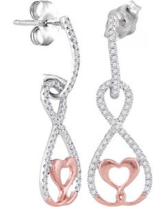 Infinite love drop earrings real diamonds white gold 10K 0.25ct rose gold accent hearts