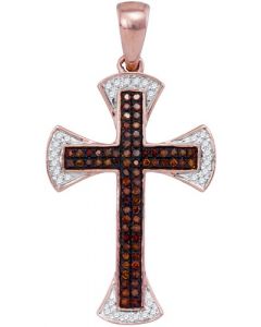 Brown diamond Cross pendant rose gold 0.25ct pave 10K