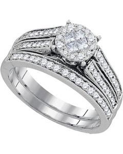 Diamond Wedding Ring Engagement ring and band 14K White gold 0.65ct 2 piece set