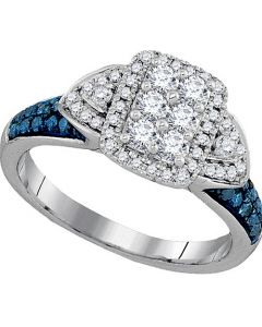 Diamond engagement Ring blue and white diamonds 0.75ct w 14K White gold 
