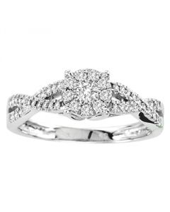real diamond engagement ring 0.33ct 14K White gold Round center woven pave sides