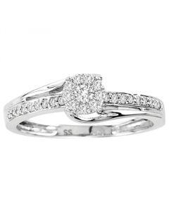 Engagement ring real diamonds 0.2ct round pave diamonds cross over style