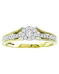 Real diamond Engagement 0.25ct w cathedral style 10K Yellow gold promise ring