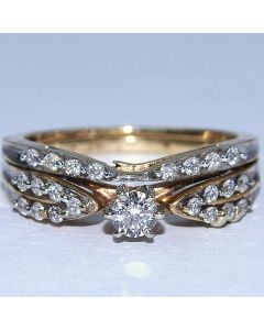 0.5ct Wedding ring set yellow gold 14K 2 piece soldered together eng ring band