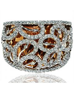 Domed Anniversary band Cocktail ring 1.17ct 2 tone 16mm Wide fashion flower ring