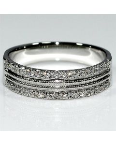 14K White gold wedding band ring hers .3ct 5.5mm wide anniversary 2 row diamond