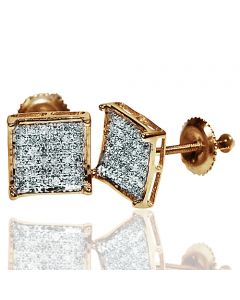 Diamond Stud earrings Princess cut shape yellow gold 9mm big square screw back