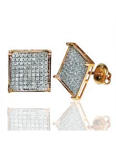 Real diamond stud earrings 12mm X large Screw back 0.45ct Yellow gold Princess square