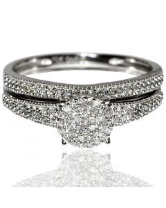 Bridal wedding set 0.25ct w real diamond white gold 6.5mm 10KW solitaire look