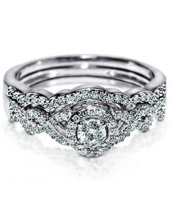 Woven bridal set 2 piece Wedding 0.4ct w Solitaire pave side 10K White gold