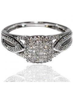 Halo diamond Engagement ring Princess cut style pave 0.25ct white gold vintage
