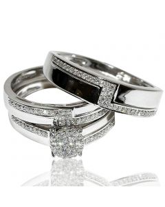 Real diamond trio wedding set his and her White gold 3 piece set 0.33ct w pave