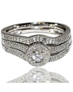 Bridal wedding set split shoulder engagement and band 0.33ct white gold ring