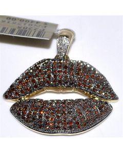 Diamond Lips Hot Kiss Pendant Charm 1.1ct 10K Yellow gold Cognac brown diamonds