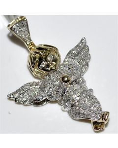 Angel Pendant Real diamond 0.7ct 10K Yellow Gold 25mm big pave set 