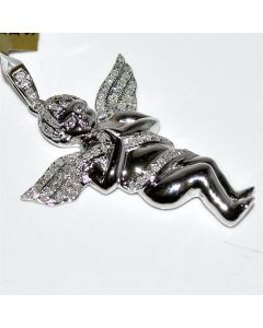 Diamond Angel Pendant White gold 0.5ct 32mm tall religious jewelry