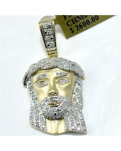 Diamond Jesus Face Pendant Charm 0.3ct 10K yellow gold Small 25mm size