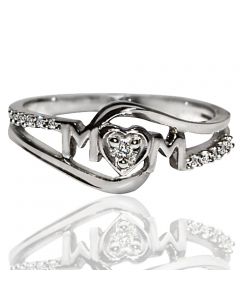 14K White Gold MOM Ring Mothers diamond ring 8mm wide Size 7 with 0.07ct diamond