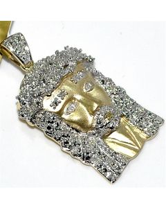 Jesus face pendant real diamond 0.24ct pave set 10K yellow gold small 25mm size 