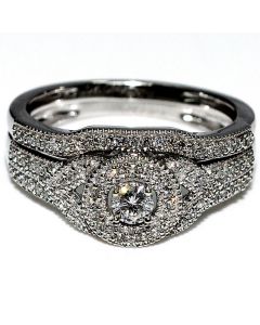 Bridal set Wedding rings for her 0.4ct w solitaire halo 2 piece set White gold 