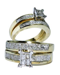 Princess Cut Wedding Rings Set 1 ctw Yellow Gold 14K Classic Bridal set New 8mm