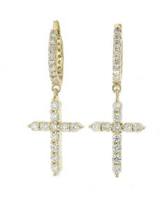 14K Gold Cross 1.6Ctw Diamond Earrings