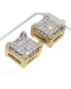 Princess Cut Diamond Earrings 0.75ctw Invisible Set 10K Yellow Gold Mens 9mm Screw Back