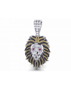 Lion Face Pendant Custom Made Black and Yellow Diamonds 1.00ctw 