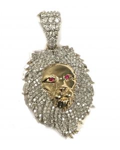 10K Gold Lion Pendant Lion Head 1ctw Diamond 38mm Tall 