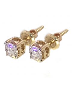 14K Gold Diamond Earrings 1/2ctw Studs Screw On Back 4mm Round Womens Mens 