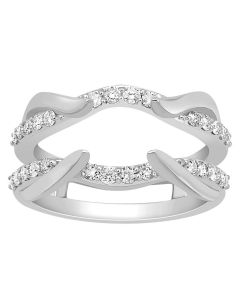 14K White Gold Ring Jacket Solitaire Enhancer Wedding Band 0.51ctw Diamonds 11mm