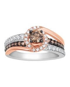 1ct Diamond Cognac White Bridal Wedding Ring 14K White Gold Rose Gold Tone