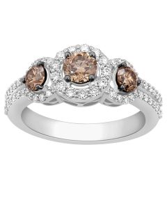 1.2ct Diamond Cognac White Diamond Bridal Wedding Ring 14K White Gold 3 Stone Style
