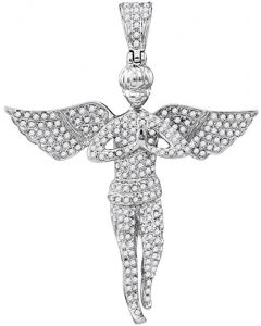 10kt White Gold Mens Diamond Angel Wings Religious Charm Pendant 1.00 Cttw 