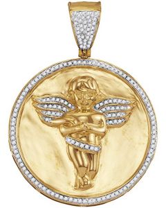 10kt Yellow Gold Mens Diamond Circle Angel Cherub Medallion Charm Pendant 1/2 Cttw 
