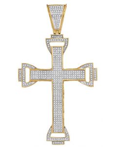 10kt Yellow Gold Mens Diamond Capital Cross Charm Pendant 1-1/10 Cttw 