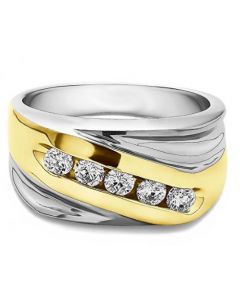 1ctw Diamond Mens Wedding Ring 14K White and Yellow Gold Tone Extrra Wide 10mm