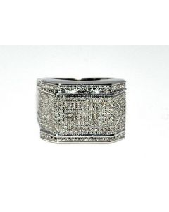 MENS DIAMOND WEDDING RING 2.5CT LOOK STERLING SILVER WHITE GOLD FINISH 17MM PAVE