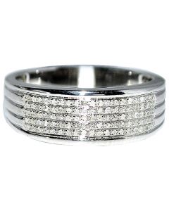 Real Diamond Mens Wedding Band Ring Sterling Silver 0.19ct 8.5mm Wide