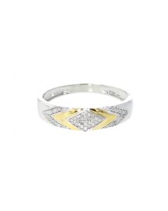 14K Two-Tone White and Yellow Gold Men Wedding Band With 0.15ctw Diamonds