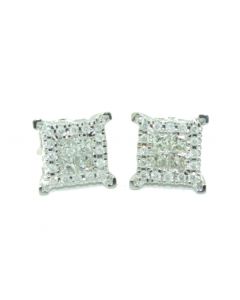 Diamond Earrings For Mens Or Womens 10K White Gold Princess Cut With Screw Back