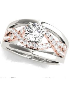 0.25ctw Diamond Semi Mount With Two Rows of Diamonds Infinity Style Fits 1ct Round Solitaire 14KW