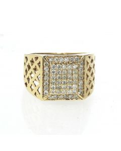 10K Gold Designer Square Shaped 1.59Ctw Diamond Ring 15mm